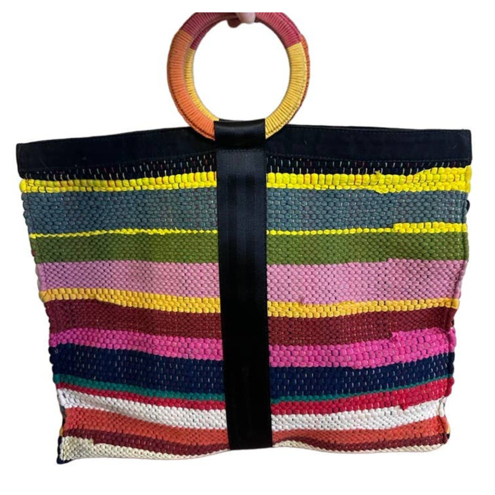 Bebe Rag Rug Tote Bag Colorful Large Feed Goodness Into the World VTG